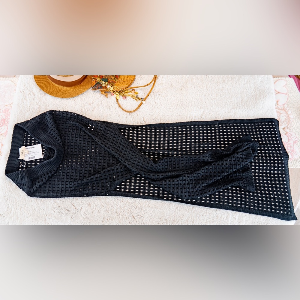 Elan Black Crochet Maxi Skirt Sheer Knit Beach Cover Up Size Small - Picture 6 of 7